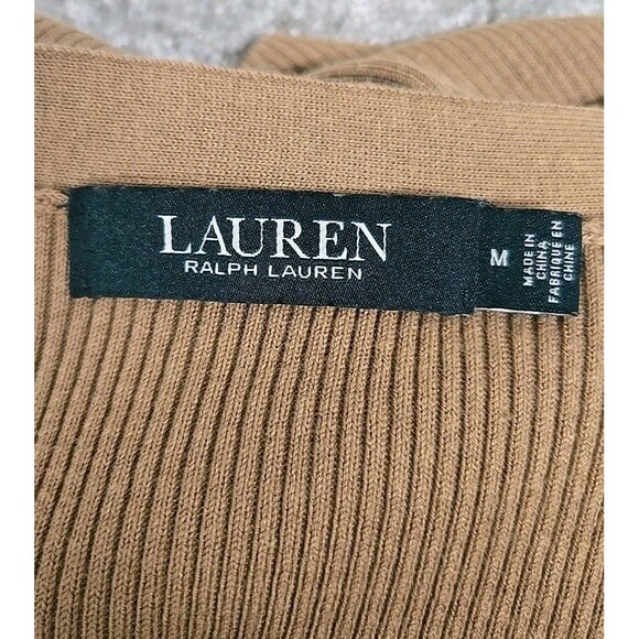 Lauren Ralph Lauren Ribbed Long Cardigan Pockets Beige Brown Stretch Women’s M - Picture 6 of 10